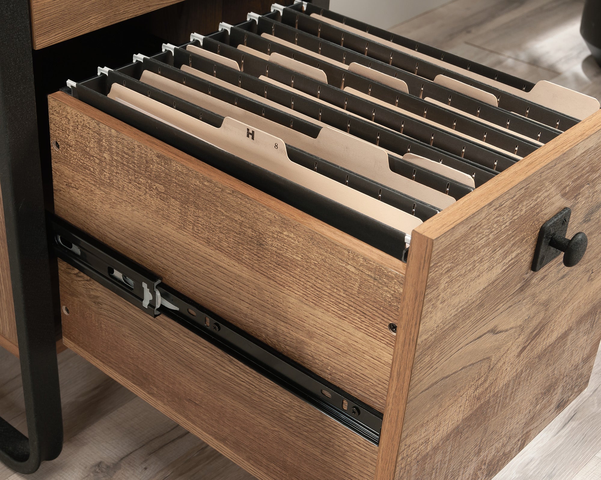 Station House  Single Pedestal Desk in Etched Oak