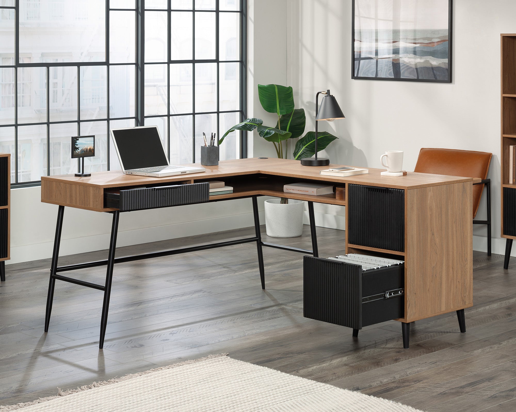 Ambleside  Modern L-Shaped Desk in Serene Walnut