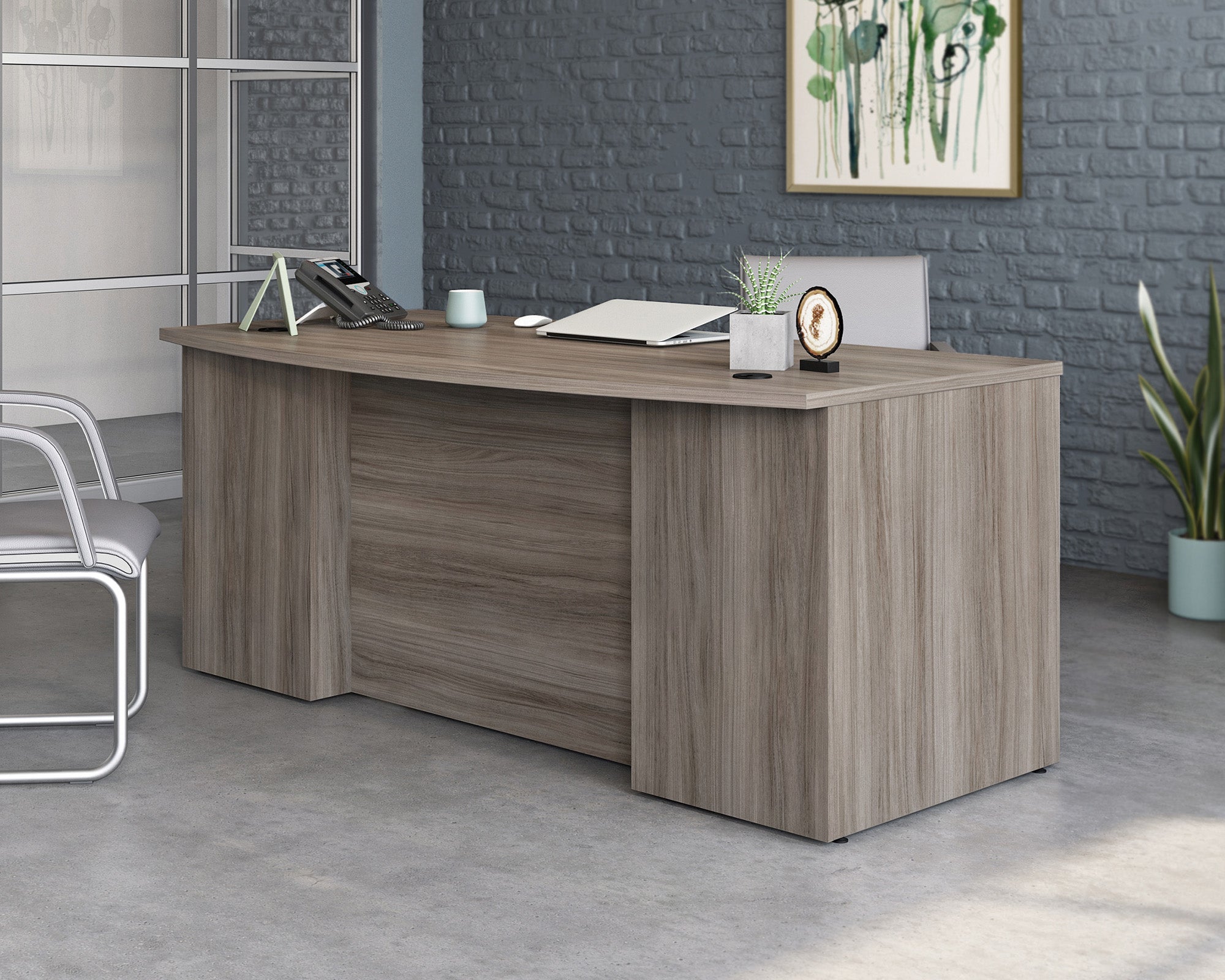 Affirm 72" Bowfront Executive Desk in Hudson Elm