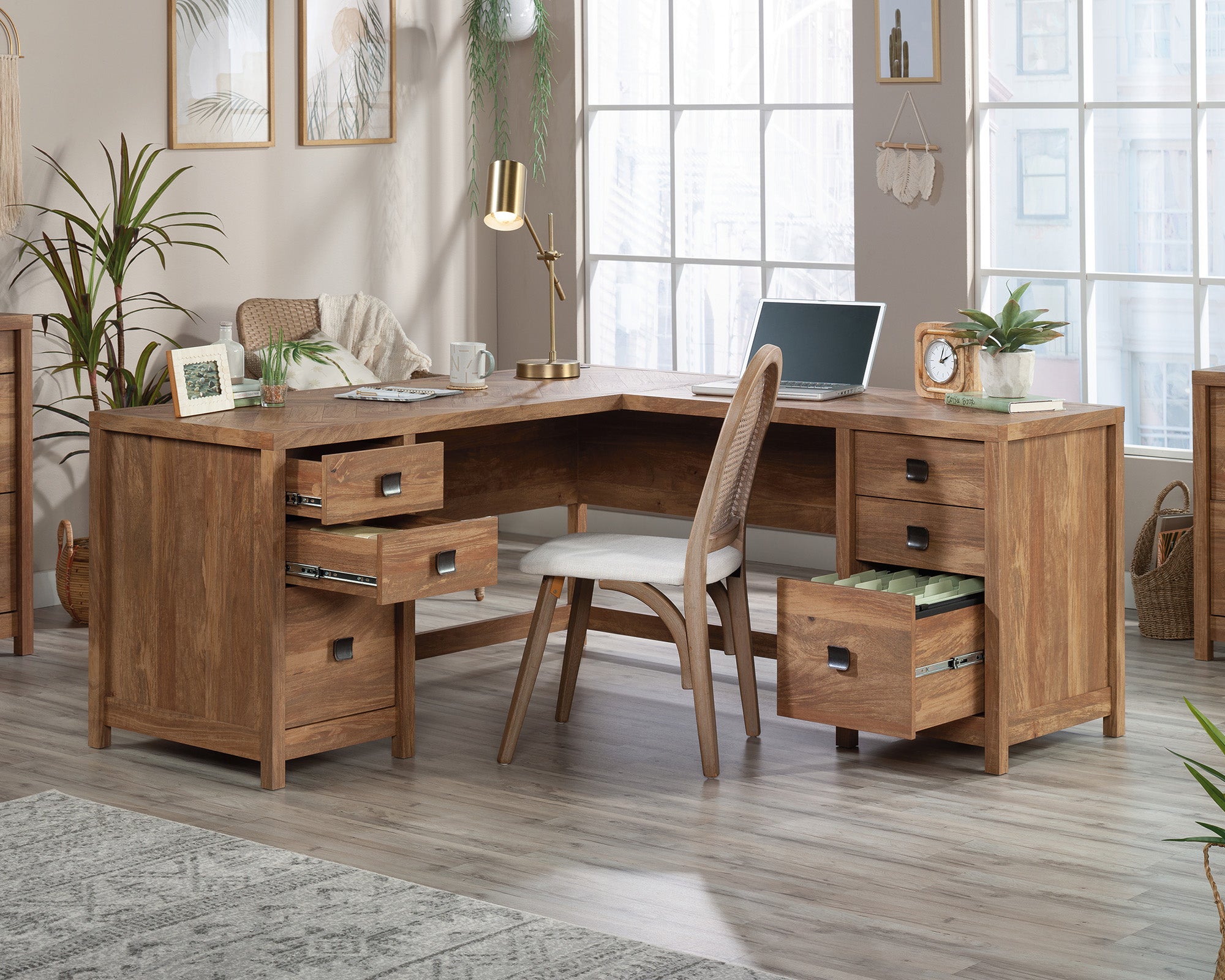 Cannery Bridge  L-Shaped Desk with 6 Storage Drawers