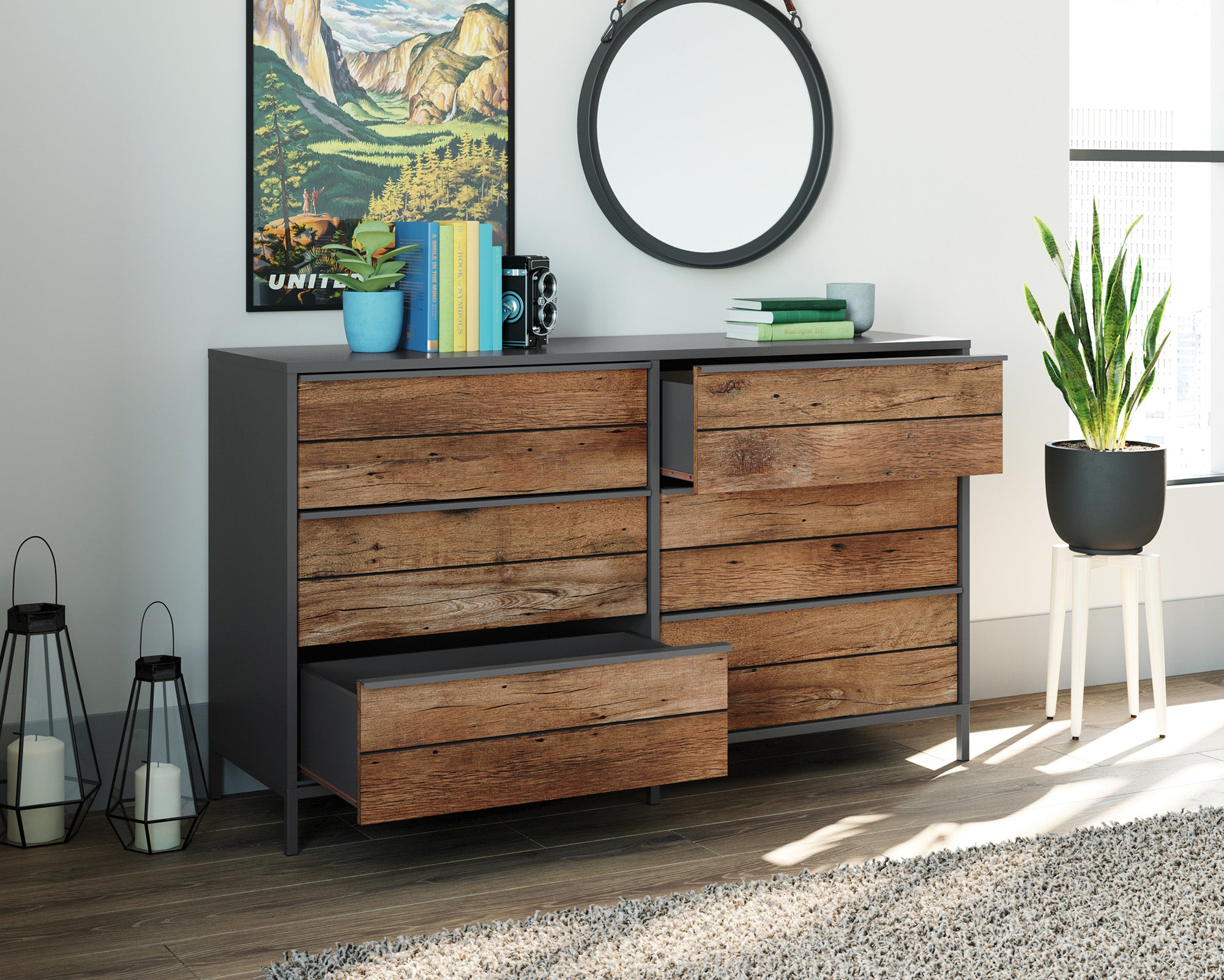 Boulevard CafŽ Industrial 6-Drawer Dresser with Metal Frame