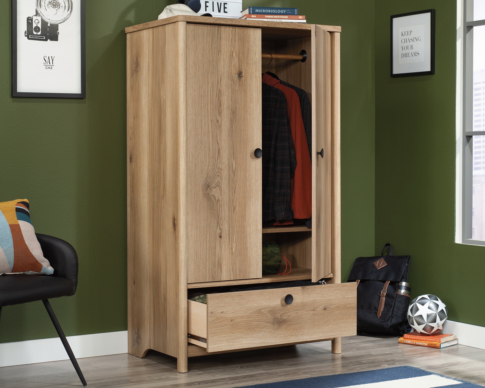 Dover Edge  Bedroom Armoire with Drawer in Timber Oak