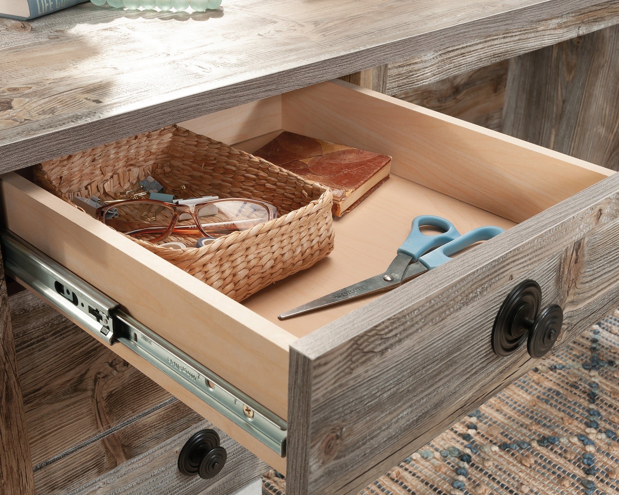 Granite Trace  L-Shaped Home Office Desk in Rustic Cedar