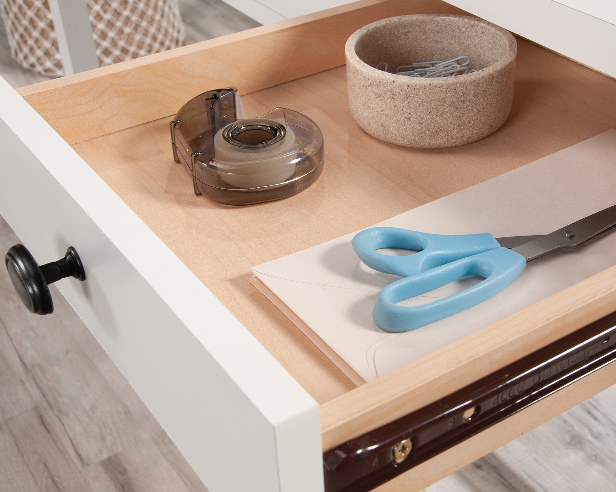 County Line  Rustic Writing Desk with Drawers in Soft White