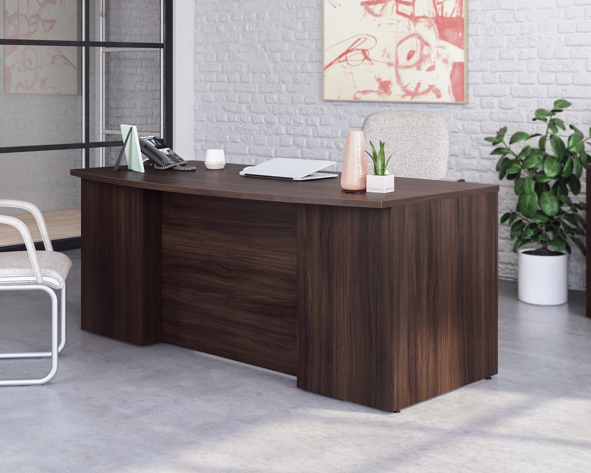 Affirm 72" Bowfront Executive Office Desk in Noble Elm