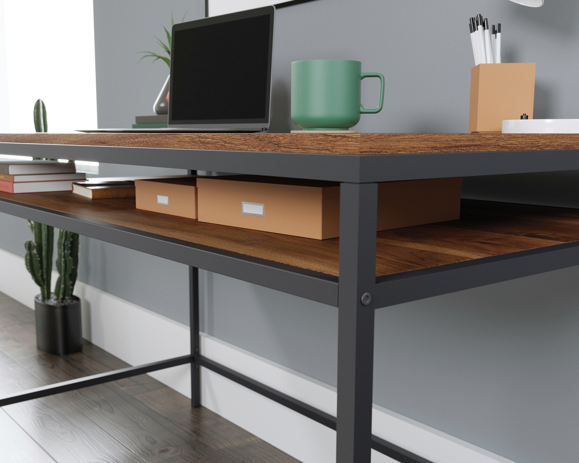 Nova Loft  Writing Desk with Shelf in Grand Walnut