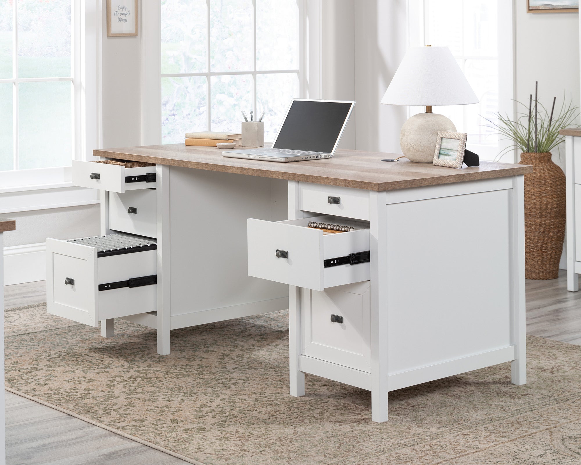 Cottage Road  White Executive Pedestal Desk with Drawers