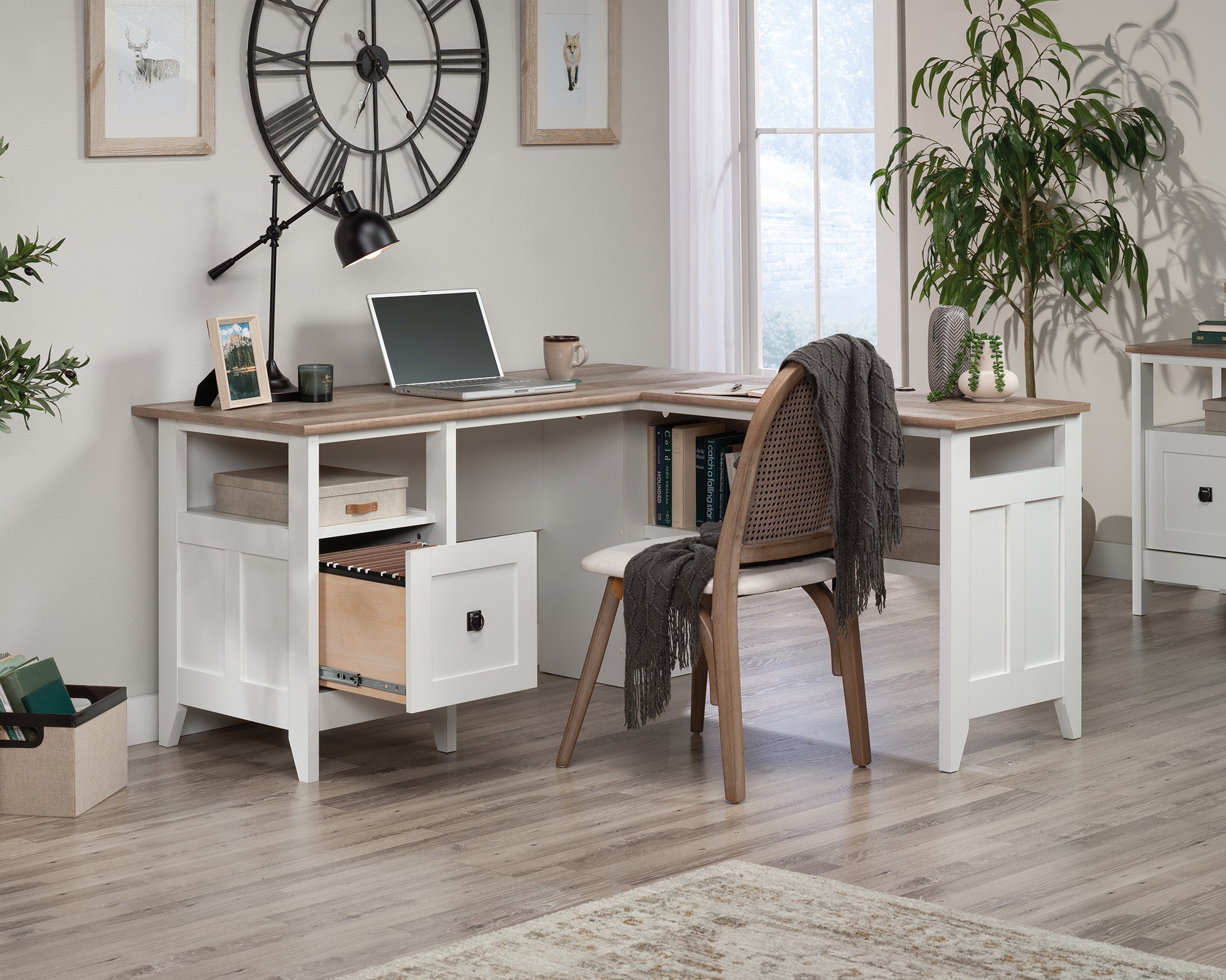 August Hill L-Shaped Home Office Desk in Soft White