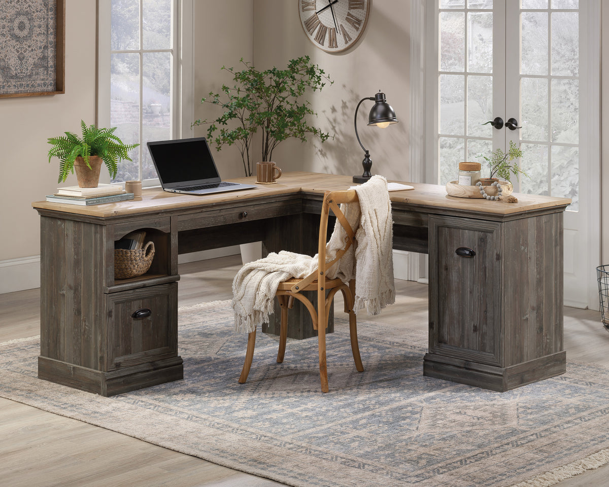 Sonnet Springs  L-Shaped Desk with File Drawer in Pebble Pine