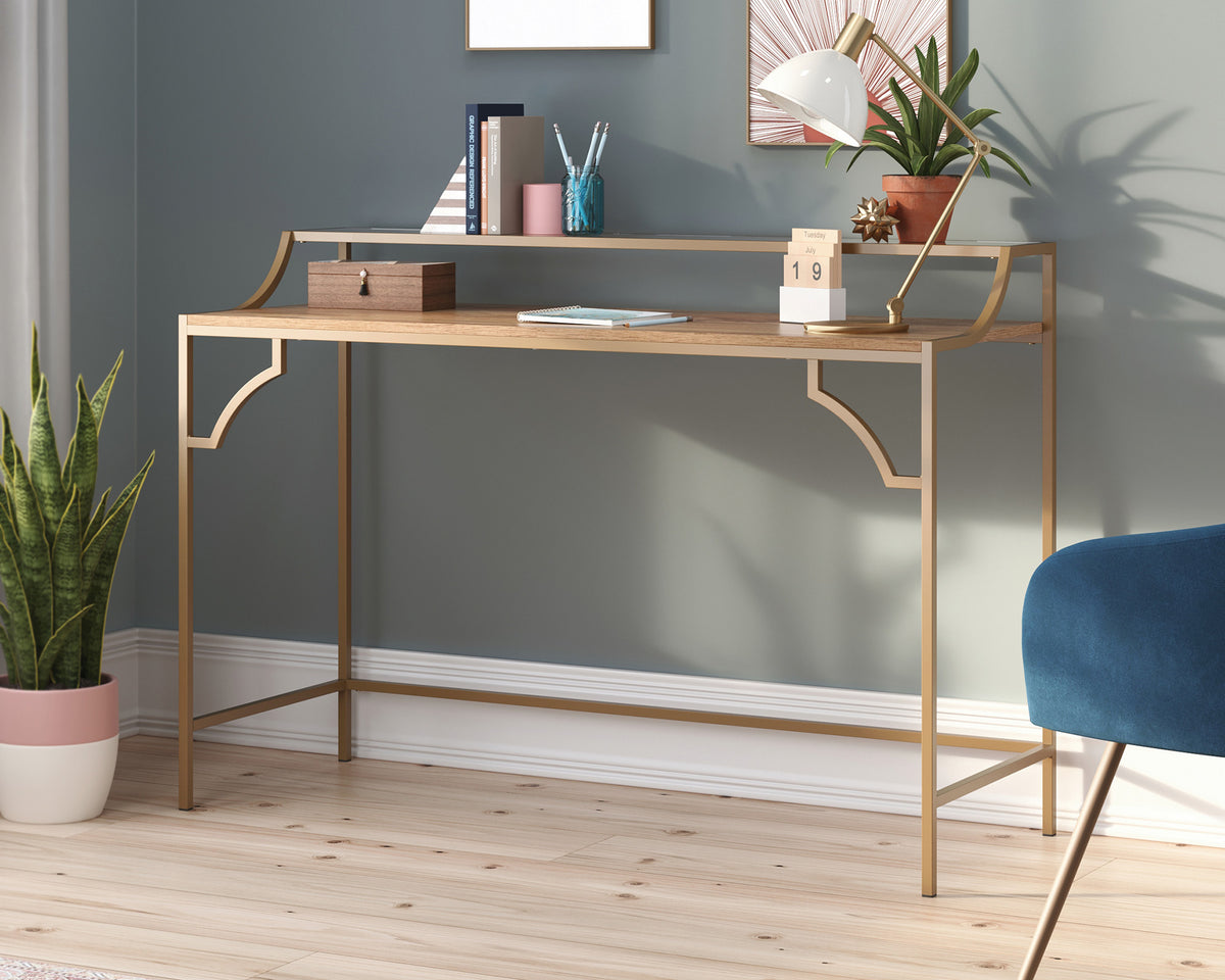 International Lux Metal & Wood Writing Desk in Sindoori Mango