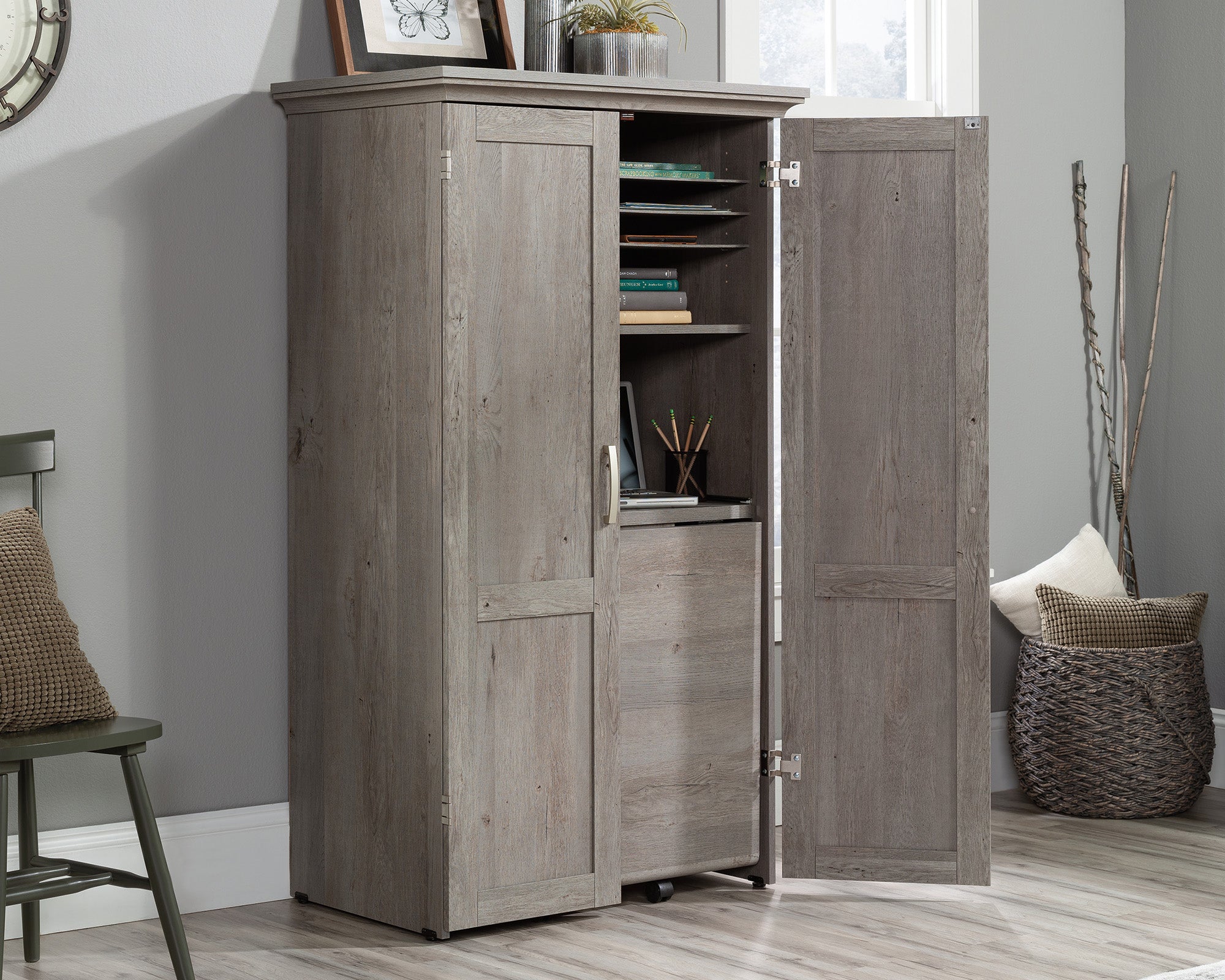 Sauder Select Craft & Sewing Armoire in Mystic Oak