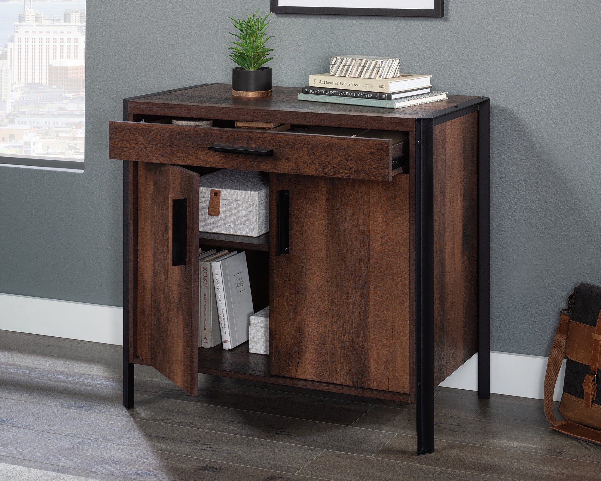 Briarbrook Library Cabinet with Drawer in Barrel Oak