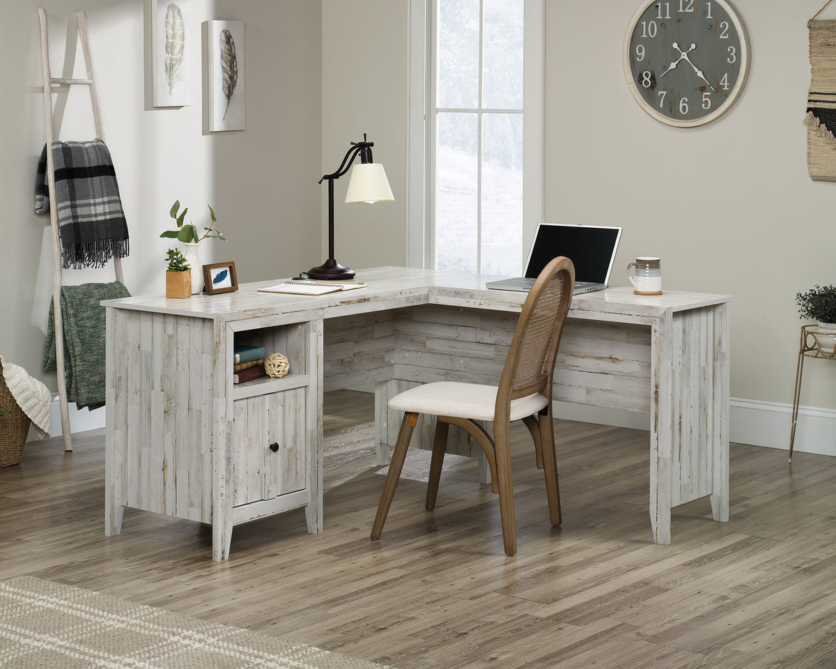 Dakota Pass  Rustic L-Shaped Desk in White Plank