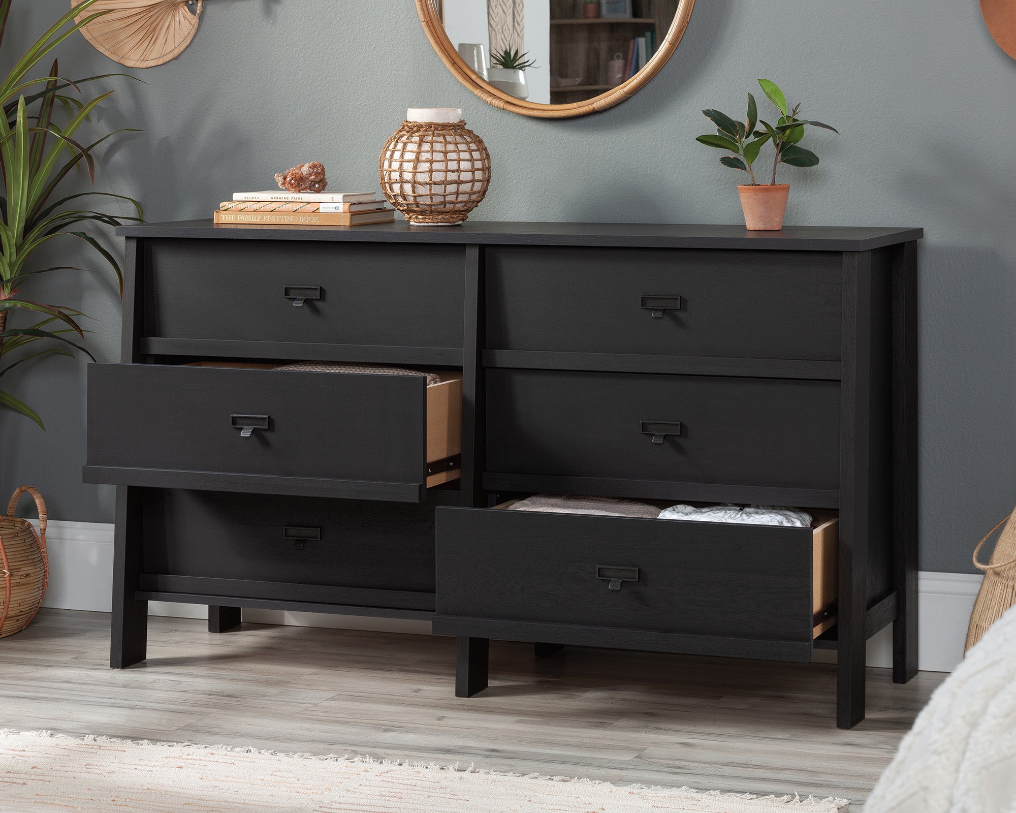 Trestle  6-Drawer Bedroom Dresser in Raven Oak