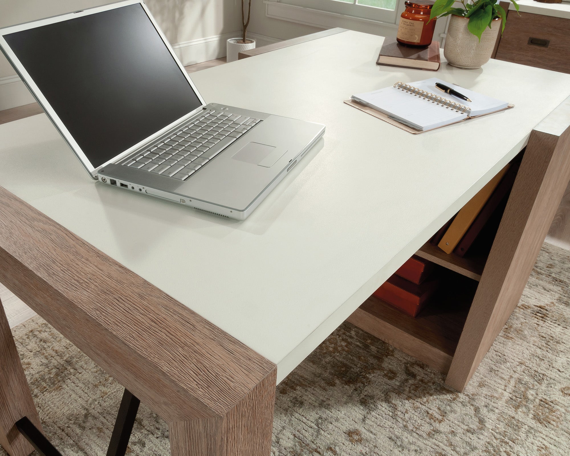 Dixon City  Desk with Storage Shelves in Brushed Oak