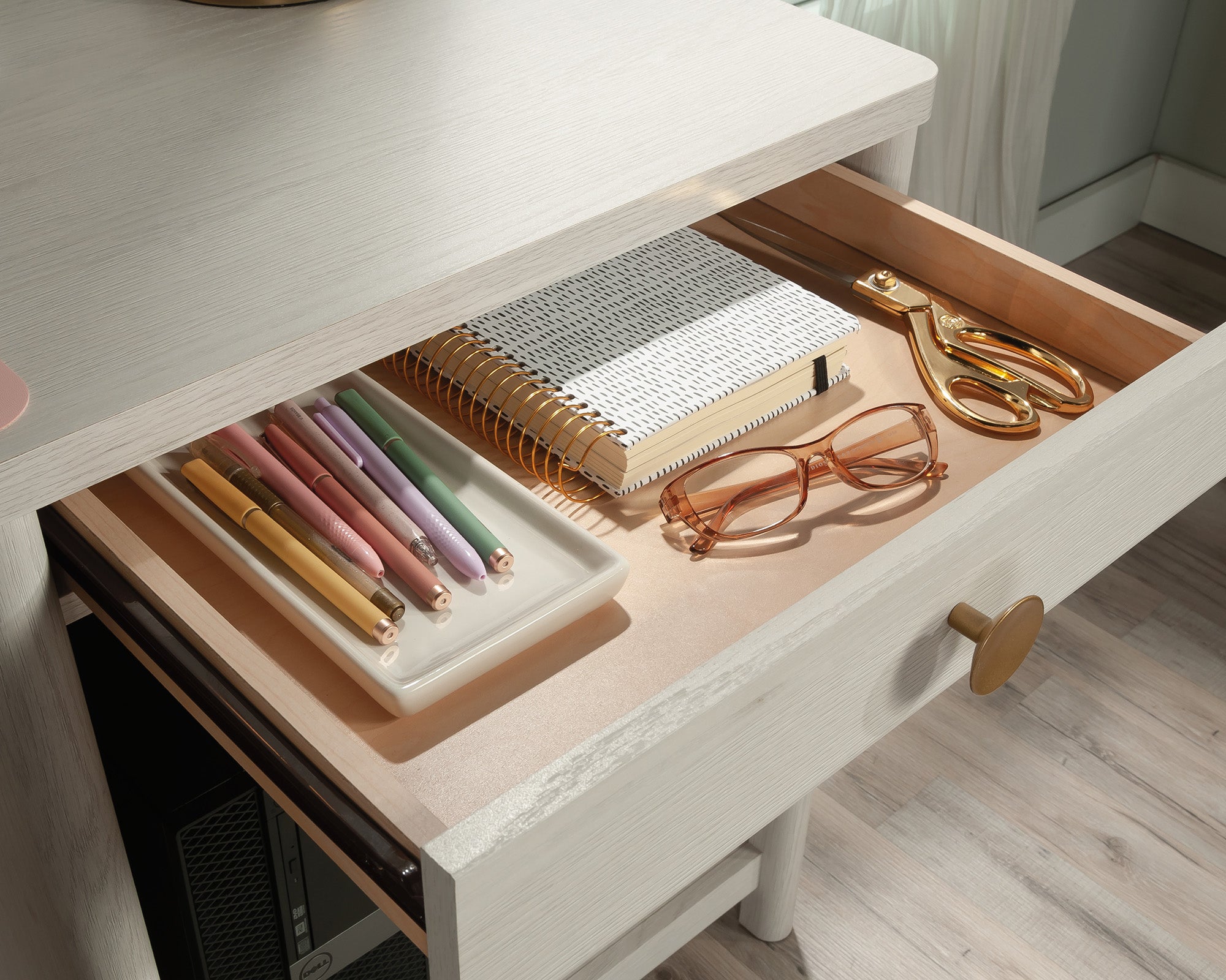 Dover Edge  Computer Desk with Drawers in Glacier Oak