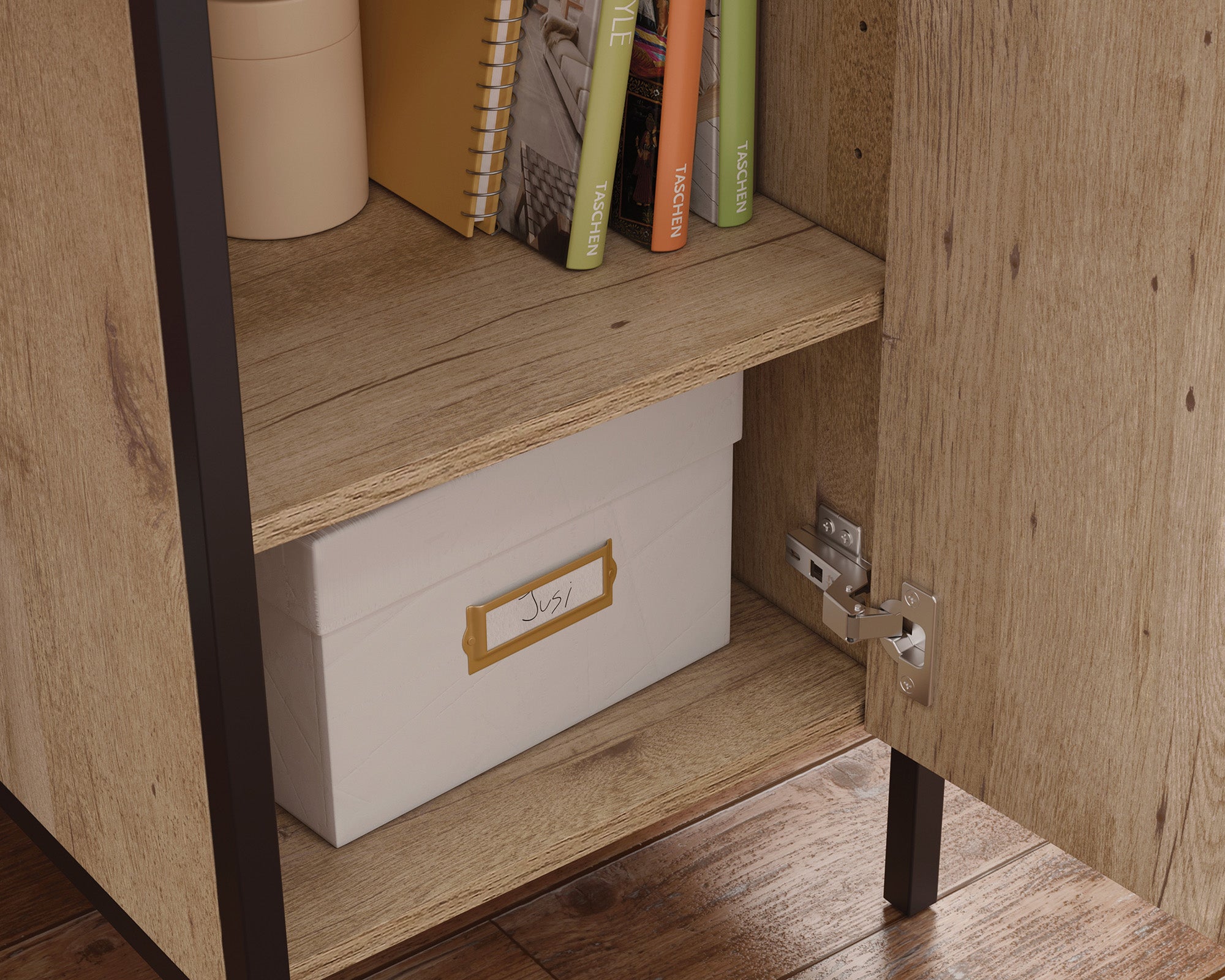 Market Commons  Single Pedestal Desk in Prime Oak