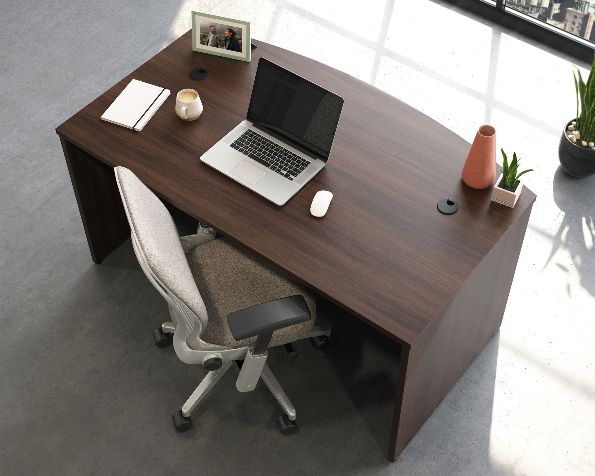 Affirm 60" Bowfront Executive Desk in Noble Elm