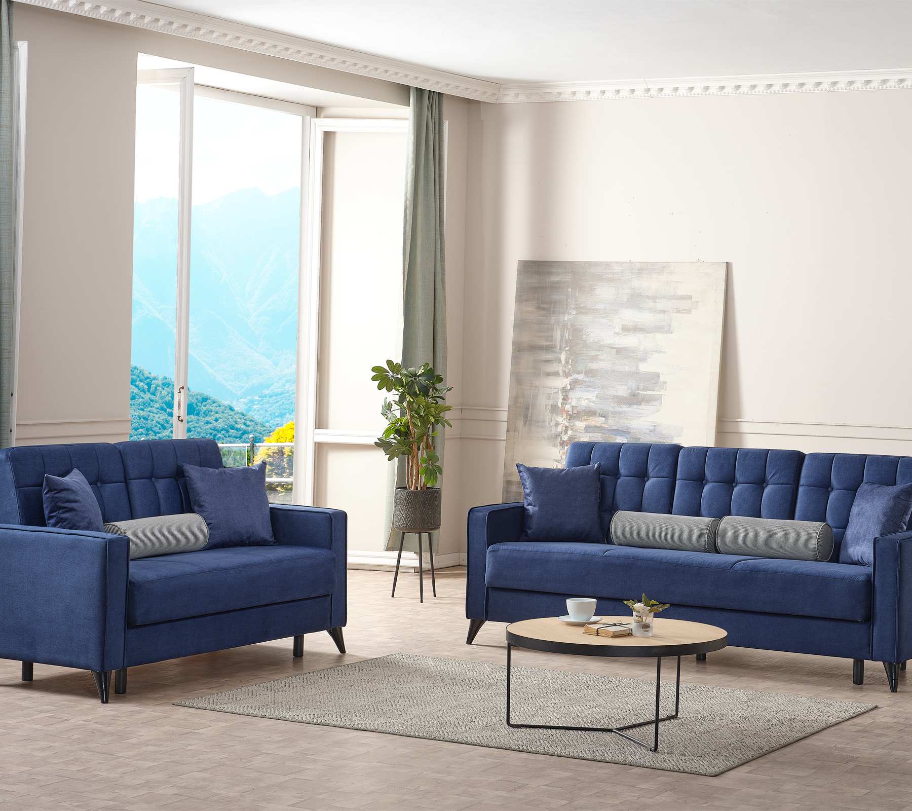 Rustik Sleeper Sofa Set Dark Blue Mymodon